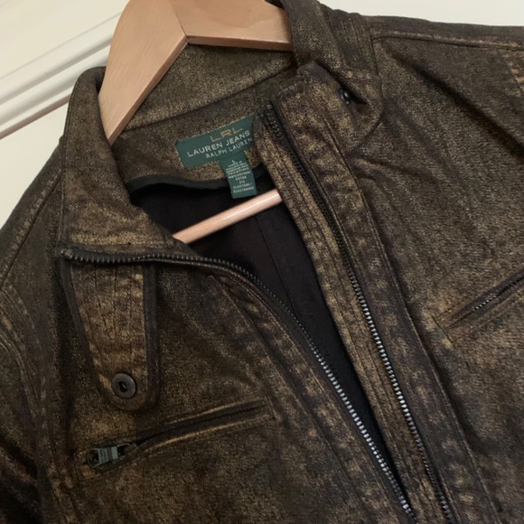 Ralph Lauren Biker Style Cotton Blend Jacket Black/Gold Size L - Picture 11 of 12